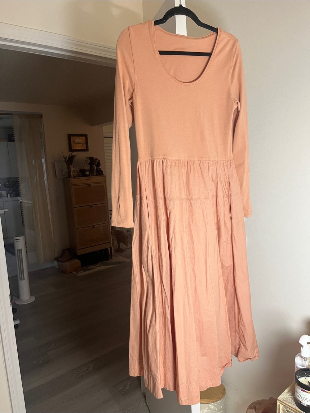 Everlane Long-Sleeve Scoop-Neck Maxi Dress in Peach